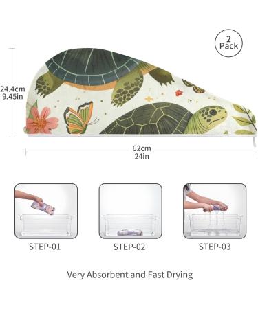 Super Absorbent Tropical Leaf Flowers Turtles Hair Towel 2 Pack - Quick Dry Hair Turbans for Women & Girls - Buy Online on GoSupps.com
