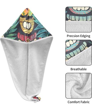 Seamless Tropical Aloha Totem Mask Hair Towel 2 Pack | Super Absorbent Quick Dry Hair Turbans for Women & Girls - Buy Online on GoSupps.com