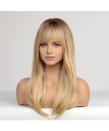 HAIRCUBE Long Ombre Blonde Wig with Bangs - Synthetic Hair for Women - Buy Online on GoSupps.com