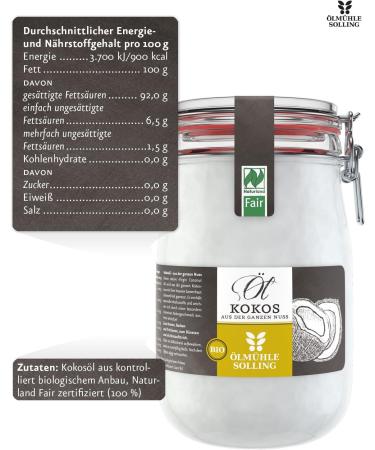  lm hle Solling Bio & Fair Coconut Oil in Iron-On Glass 1000 ml - Buy Online on GoSupps.com