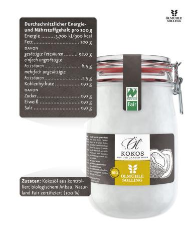  lm hle Solling Coconut Oil - Organic Naturland Fair 2x1000ml Set - Premium Quality in Swing Top Jar - Buy Online on GoSupps.com
