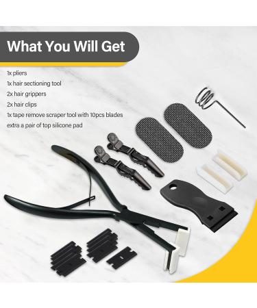Gomake Tape in Hair Extension Tools Kit - Stainless Steel Sealing Clamp Plier, Tape Remover Scraper, Hair Clips & Styling Tools | For Human Hair Extensions - Black - Buy Online on GoSupps.com