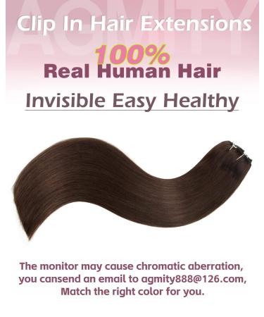 Agmity Clip-In Hair Extensions - Real Dark Brown 50cm 120g 7 Pieces - Seamless & Invisible - Human Hair #2 - Buy Online on GoSupps.com