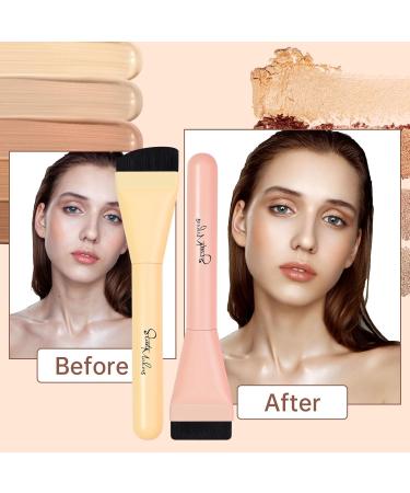START MAKERS 2Pcs Ultra Thin Foundation Brushes - Flat Top & Angled Liquid Cream Makeup Brushes - Pink & Yellow | Perfect Tools for Flawless Face Masks & Foundation Application - Buy Online on GoSupps.com