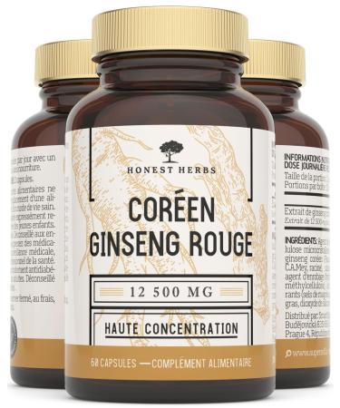Panax Korean Red Ginseng - Extra Strong 12 500 mg - 60 Capsules - Ginseng Root Extract with 20% Ginsenosides - Vegan