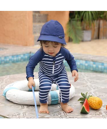 weVSwe Baby Toddler Boy Swimsuit UPF 50+ Sun Protection Rash Guard with Crotch Zipper | Navy Blue Stripes | 0-3 Years & 3 Years - Buy Online on GoSupps.com