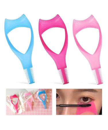 ZERRIOY 3PCS Eyelash Brush Tool Makeup Eyelash Tool Mascara Shield 3 in 1 Eyelash Guard Applicator Applicator Tool Lash Comb Lash Applicator Tool Suit for Girls Women Makeup (Pink + Blue + Rose)