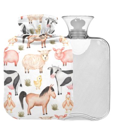 NAANLE hot water bottle with cover farm animals cow horse transparent hot water bottle heat bottle for back pain relief handfoot warmer neck warmth and cold therapy 1l
