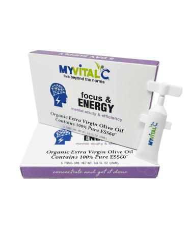 Focus & Energy Supplement - Pure ESS60 in Organic Extra Virgin Olive Oil - Pack of 10 Tubes 5 ML Each