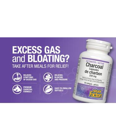 Natural Factors Activated Charcoal Capsules 250mg 90 softgels Used for Digestive Support Detox Bloating and Gas - Buy Online on GoSupps.com