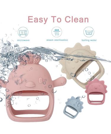 EXGOX Silicone Teether Mitten - Pink 3D Shape Teething Toy for Babies Over 12 Months - Buy Online on GoSupps.com