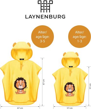 Laynenburg Premium Cotton Bathing Poncho for Kids - Oeko-Tex Approved Yellow Lion Towel Hoodie for Ages 3-5 - Buy Online on GoSupps.com