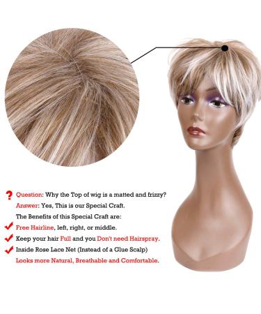 QUEENTAS Pixie Layered Short Blonde Mixed Brown Wig - Synthetic Hair for White & Black Women - Buy Online on GoSupps.com