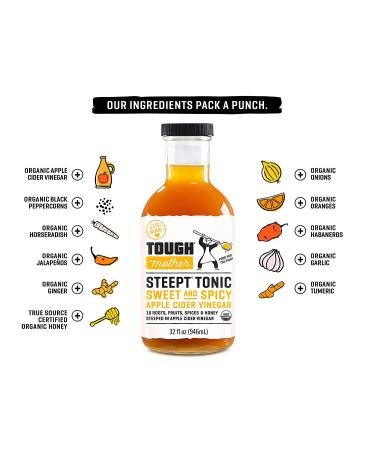 Tough Mother STEEPT TONIC - Organic Apple Cider Vinegar Wellness Shots with Raw Honey - Vegan Keto Paleo - Sweet and Spicy - 32 fl oz - Buy Online on GoSupps.com