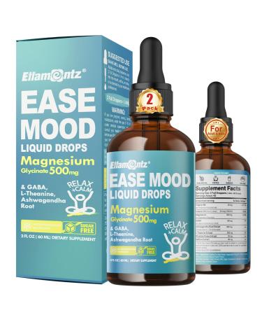 Magnesium Glycinate Liquid Drops for Kids Adults with GABA Ashwagandha L-Theanine Vitamin D3 B6 Saffron for Brain Calm Muscle Relaxation Mood Zzz- Calm Magnesium Supplement Vegan 2 Pack