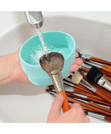 3 in 1 Makeup Brush Cleaner Bowl - Silicone Mat for Easy Cleaning Drying & Storage - Mint Green | Perfect for Makeup Lovers - Buy Online on GoSupps.com