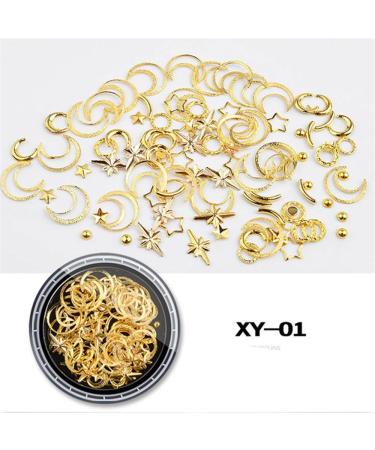 Mezerdoo 5 Pots Nail Metal Rivet Nail Studs Hollow 3D Nail Art Decoration Gold Circle Moon Star Round Mixed Accessories Nails Rhinestone Glitter Strip Tape - Buy Online on GoSupps.com