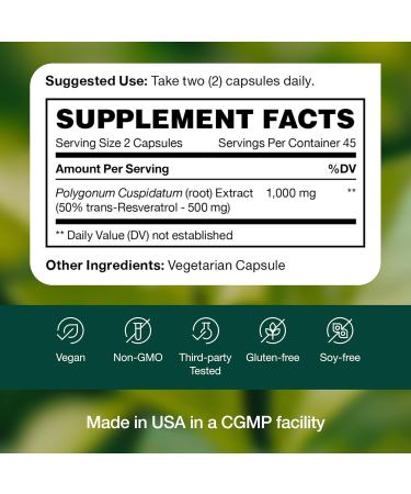 Resveratrol Supplement - Trans-resveratrol Extra Strength 750mg - Natural Pure and Potent Polyphenols Supplement - Vegan Non GMO Gluten-free - 90 Capsules 90 Count (Pack of 1) - Buy Online on GoSupps.com