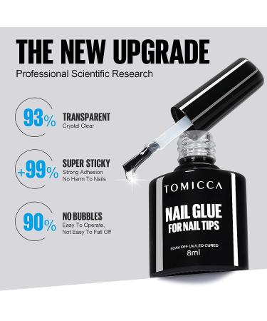 TOMICCA 4-in-1 Super Gel Nail Glue for Acrylic Nails - Nail Extension Gel with Base Coat, Flat Rhinestone and Foil Glue - 8ml - Buy Online on GoSupps.com