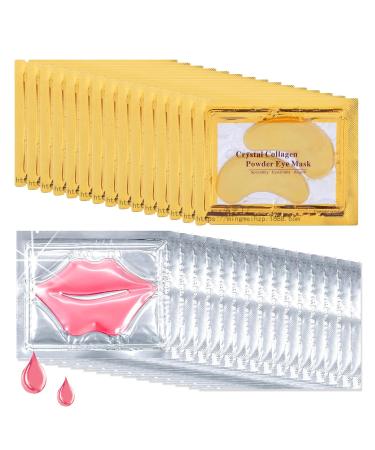 30 Pairs 24K Gold Eye Masks & Lip Masks Crystal Collagen Eye Patches for Puffy Eyes Effectively Moisturizing Lip & Eye Skin Care Reducing Fine Lines Dark Circleeye Patches