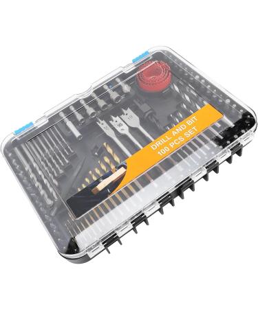 100 Piece Drill Bit Set - Multifunctional Twist Screwdriver Bits Cup Saw Hole Opener Holder Kit with Storage Box for Home Woodworking Use - Buy Online on GoSupps.com