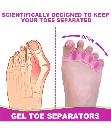 Gel Toe Spacers (2 Pair) - Bunion Corrector for Women Men - Toe Separator & Straightener - Pink - Buy Online on GoSupps.com