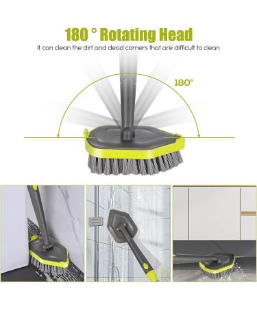 2-in-1 Tub and Tile Scrubber Brush with 3 Replacement Heads - Extendable Handle Floor Cleaning Brush in Green+Gray - Buy Online on GoSupps.com