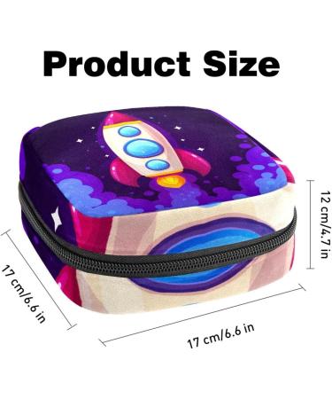 Space Cartoon Rocket Menstruation Pad Bag with Zipper - Stylish Women's Napkin & Tampon Collection Bag - Buy Online on GoSupps.com