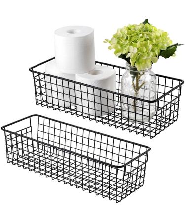 Sheechung Farmhouse Decor Metal Wire Storage Organizer Bin Basket(2 Pack) - Rustic Toilet Paper Holder - Storage Organizer for Bathroom, kitchen cabinets,Pantry, Laundry Room, Closets, Garage (Black)