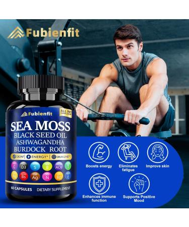 Fubienfit Organic Sea Moss Capsules - Contain seamoss Black Seed Oil ashwagandha Burdock Root Ginger & Essential Vitamins - Superfood for Immune Boost Digestive Health Overall Wellness 60 Capsules - Buy Online on GoSupps.com