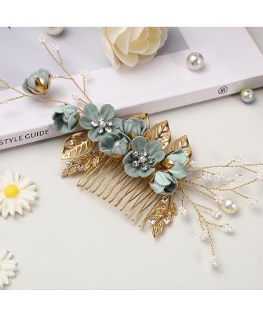 Minkissy Pearl Crystal Wedding Hair Comb - Green Bridal Hair Accessories - Buy Online on GoSupps.com