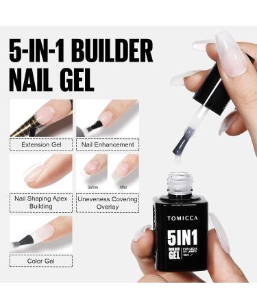 TOMICCA 5 in 1 Builder Nail Gel 15ML - Milky White UV Nail Gel Polish for Strong Nails & Extensions | Nail Art Supplies for Easy Shaping and Repair - Buy Online on GoSupps.com