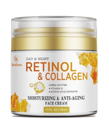 Retinol Cream for Face Anti Aging: Wrinkle Cream for Face Neck with Collagen Hyaluronic Acid - Night Moisturizer for Men Women - Facial Skin Care Gift for Mom Dad Sister Light Yellow 1.7 Fl Oz (Pack of 1)