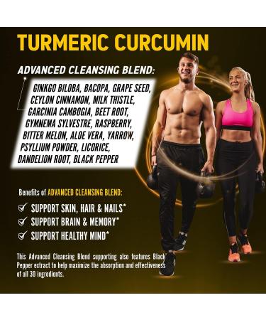 30-in-1 Turmeric Curcumin + Ginger Capsules | 20000mg Equivalent | Joint Support with Ginseng, Bromelain, Moringa & Black Pepper - Buy Online on GoSupps.com
