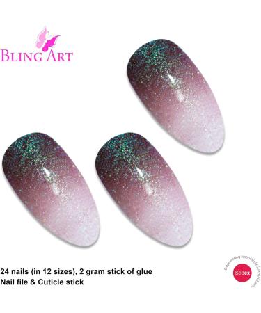 Bling Art False Nails Red Brown Gel Ombre Almond Stiletto Long Fake Tips - Buy Online on GoSupps.com