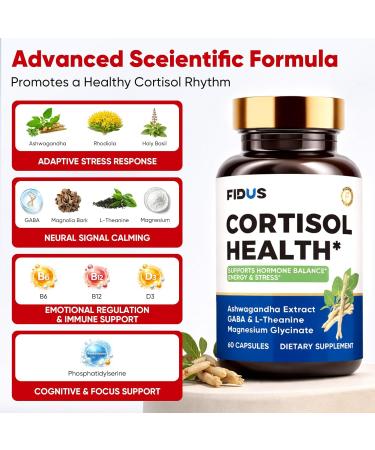 Fidus Premium Cortisol Support for Women Ashwagandha Rhodiola Holy Basil & L-Theanine for Focus Calm & Sleep Non-GMO Vegan 60 Capsules - Buy Online on GoSupps.com