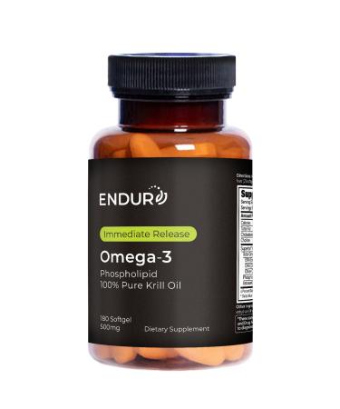 Endur Omega-3 Phospholipid (100% Pure Krill Oil) Heart Health Supplement Formulated for Optimal Absorption Gluten Free 500mg (180 Softgels)