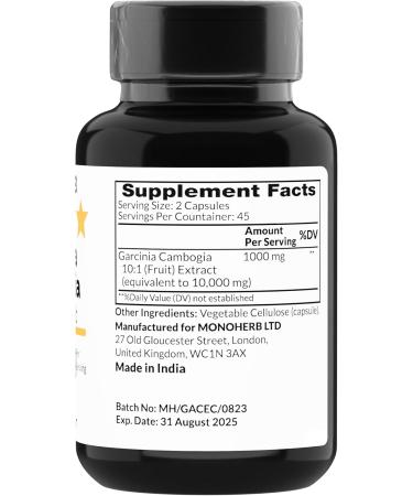 Garcinia Cambogia 1000 mg - High Potency 10:1 Extract | 90 Veg Capsules for Weight Loss | International Shipping Available - Buy Online on GoSupps.com