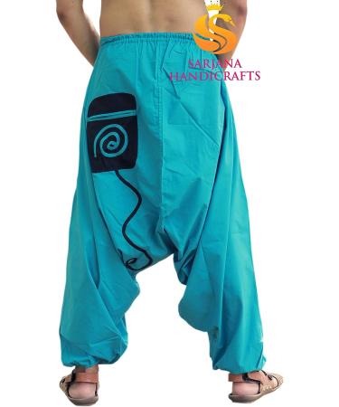 SARJANA HANDICRAFTS Men's Cotton Harem Yoga Pants with Pockets - Turquoise | One Size - Buy Online on GoSupps.com