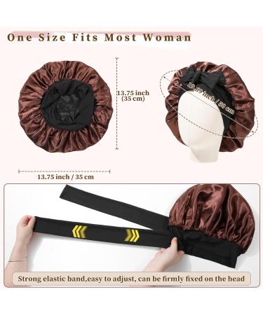 Welrog Satin Hair Hood for Women | Double-Sided Silk Bonnet for Hair Protection | Sleep in Style - Black/Coffee - Buy Online on GoSupps.com