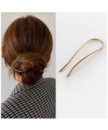 Yheakne U-shaped hairpins vintage hair needles metal hairpins buns dutt holder sticks French hair accessories for women and girls gifts 1 piece (gold) gold silver