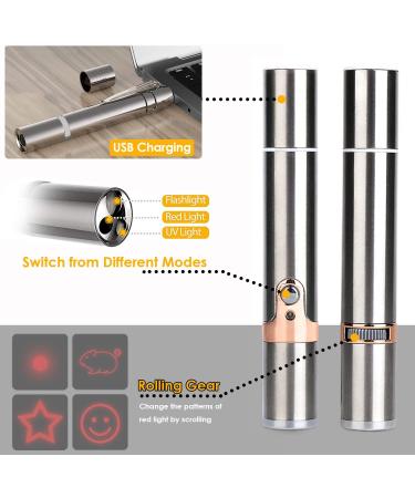 PUTEKCO Cat Chaser Toys Interactive Teaser Wand USB Rechargeable Upgrade 3 in 1 Function include Flashlight and UV Light Multi-Pattern Funny Pet Command Pet Training Exercise Tool for Cat Dog - Buy Online on GoSupps.com