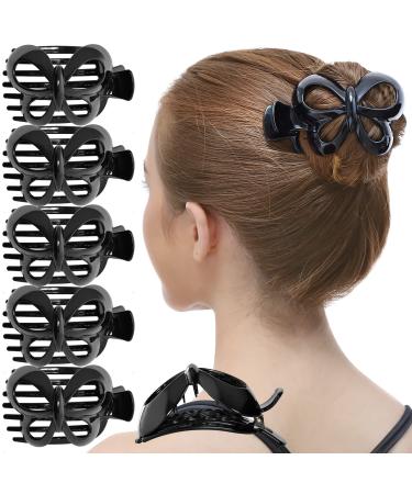 RC ROCHE 6 Pieces Butterfly Women Plastic Side Hair Clip Fashionable Hair Clip Non-Slip Large Teeth Medium Black