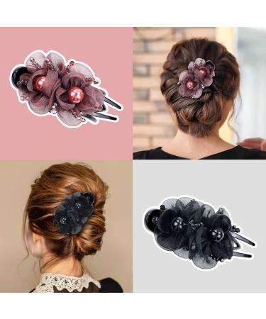 Dizila 4 Pack Sparkly Crystal Mesh Double Flower Hair Clips | Decorative Pearl Hair Barrettes for Women and Girls - Buy Online on GoSupps.com