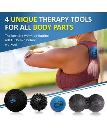 Invincible Fitness Muscle Massage Ball Set - Physical Therapy Trigger Point Release Tools - 5 Foam Lacrosse, Peanut & Spiky Balls with Carry Bag - Buy Online on GoSupps.com
