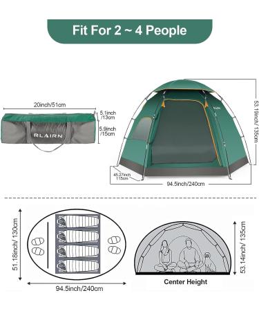RLAIRN 4 Person Waterproof Camping Tent | Pop Up Instant Family Tent with Windproof Ropes | Ultralight & Anti-UV | Ideal for Camping, Hiking, Outdoor Activities | Green - Buy Online on GoSupps.com