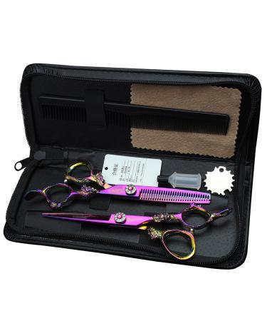 5.5 in. Professional Hairdressing Scissors 440c high Hardness Stainless Steel Salon Hairdresser Hair Cut with thinning Hair Scissors Set Purple