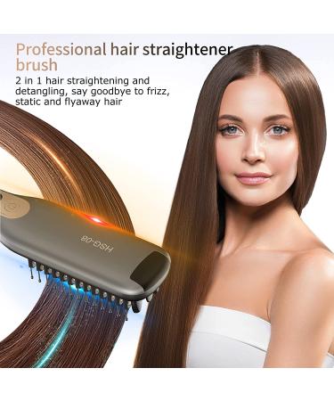 Fast Heating Ceramic Hair Straightener Brush with 4 Temp Settings | Anti-Scald, Auto Temperature Lock, Auto-Off | Professional Salon Result for Frizz-Free Silky Hair - Gold - Buy Online on GoSupps.com