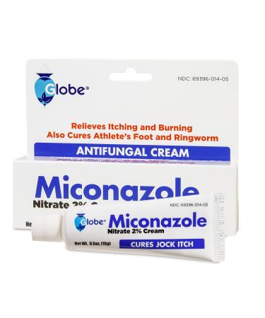 Globe Miconazole Nitrate 2% Antifungal Cream 0.5 oz Cures Most Athletes Foot Jock Itch Ringworm. (2 PACK)