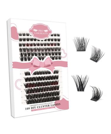 168 Pcs Lash Clusters 2 Styles Mixed Cluster Lashes DIY Eyelash Extensions Eyelash Cluster Extension DIY Individual Lashes Super Thin Band Soft and Easy to Wear (First Glance+Adore C-Mix)